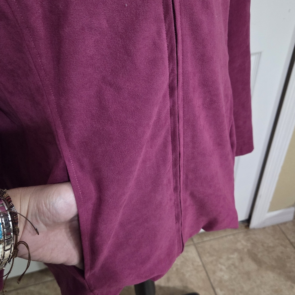 Bon Worth Magenta Suede-Look Zip Front Jacket - Picture 3 of 8